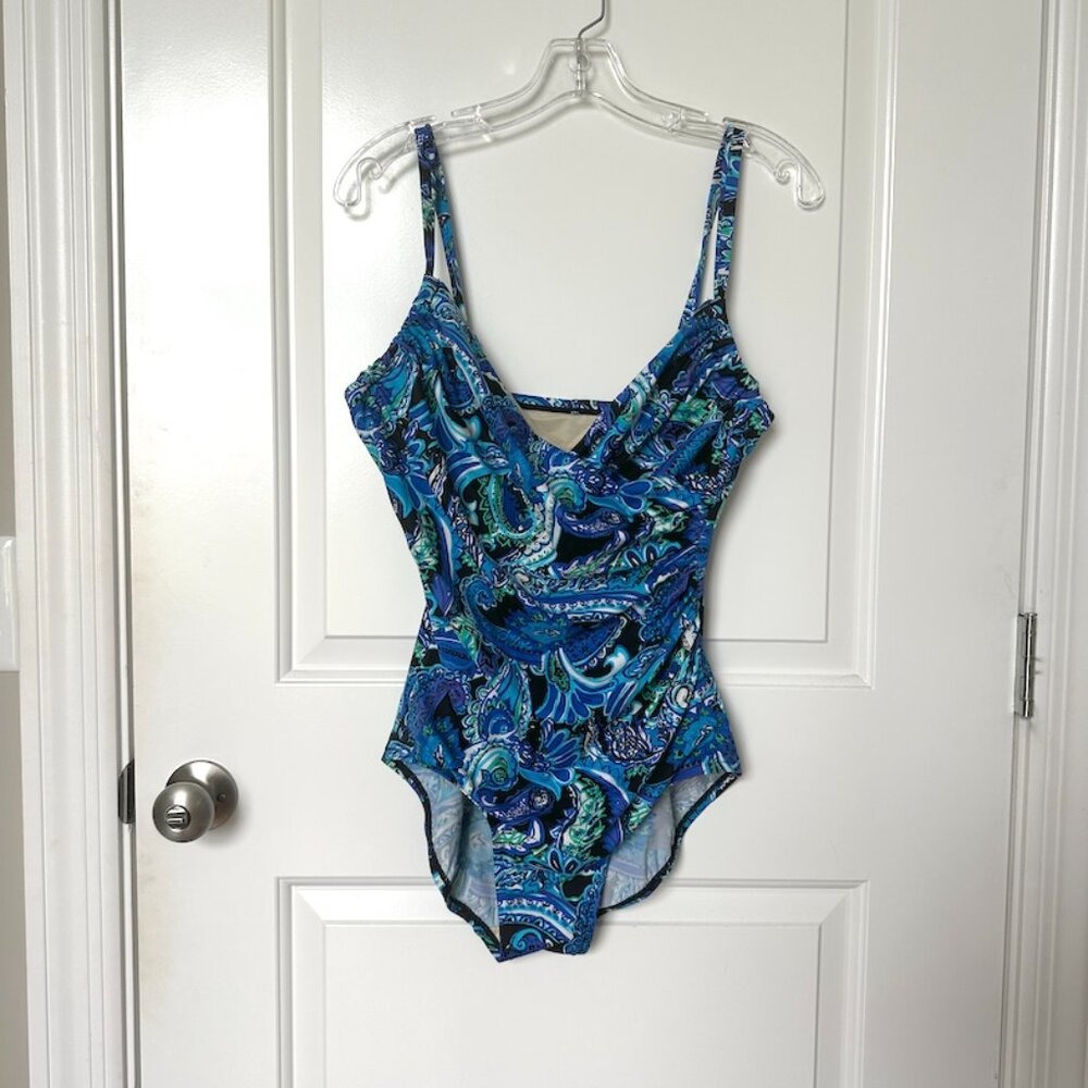 1-Piece Miraclesuit Swimsuit Size Large (12) Tummy Control Underwire Bra Support